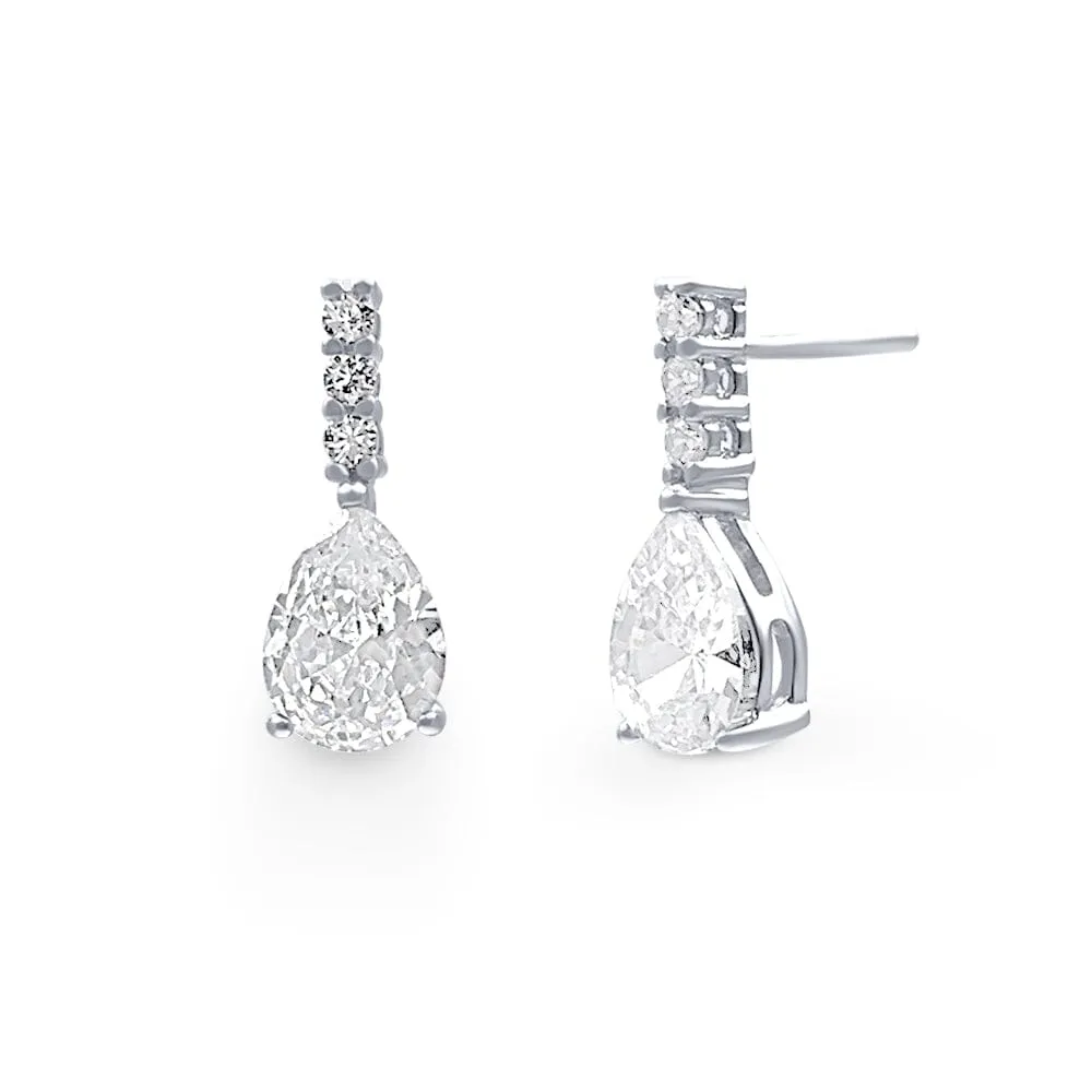 Drop Stud Earrings with Cubic Zirconia in Sterling Silver