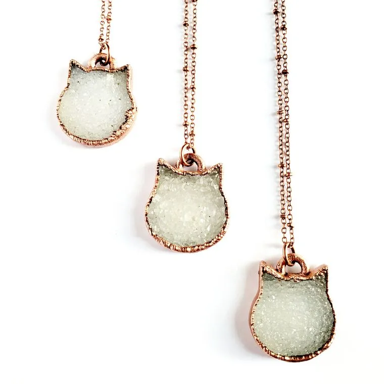 Druzy Crystal Cat Necklace