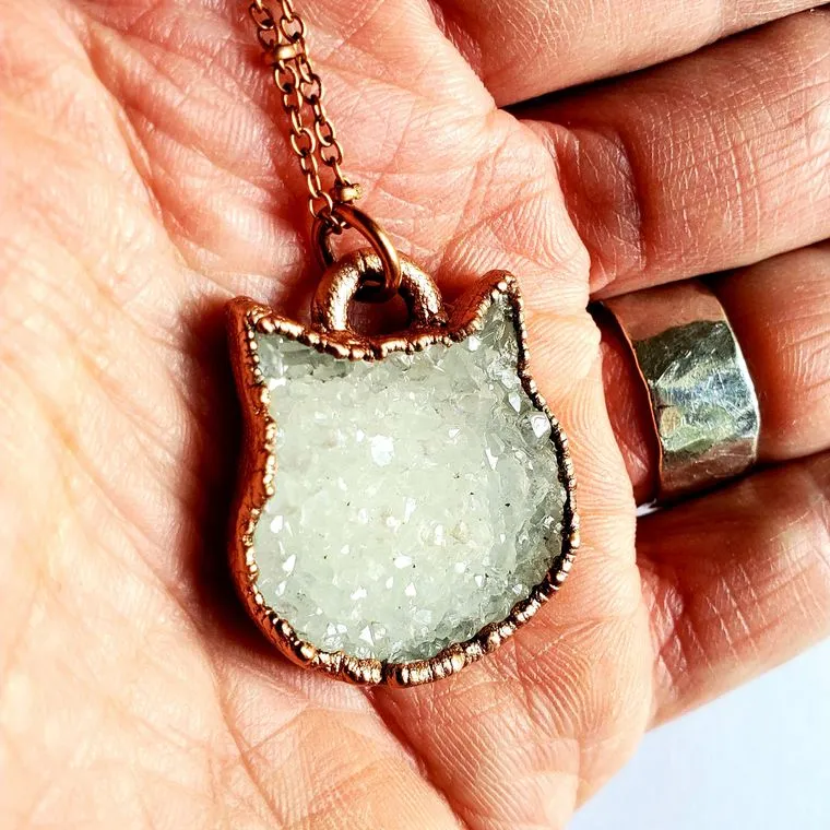 Druzy Crystal Cat Necklace