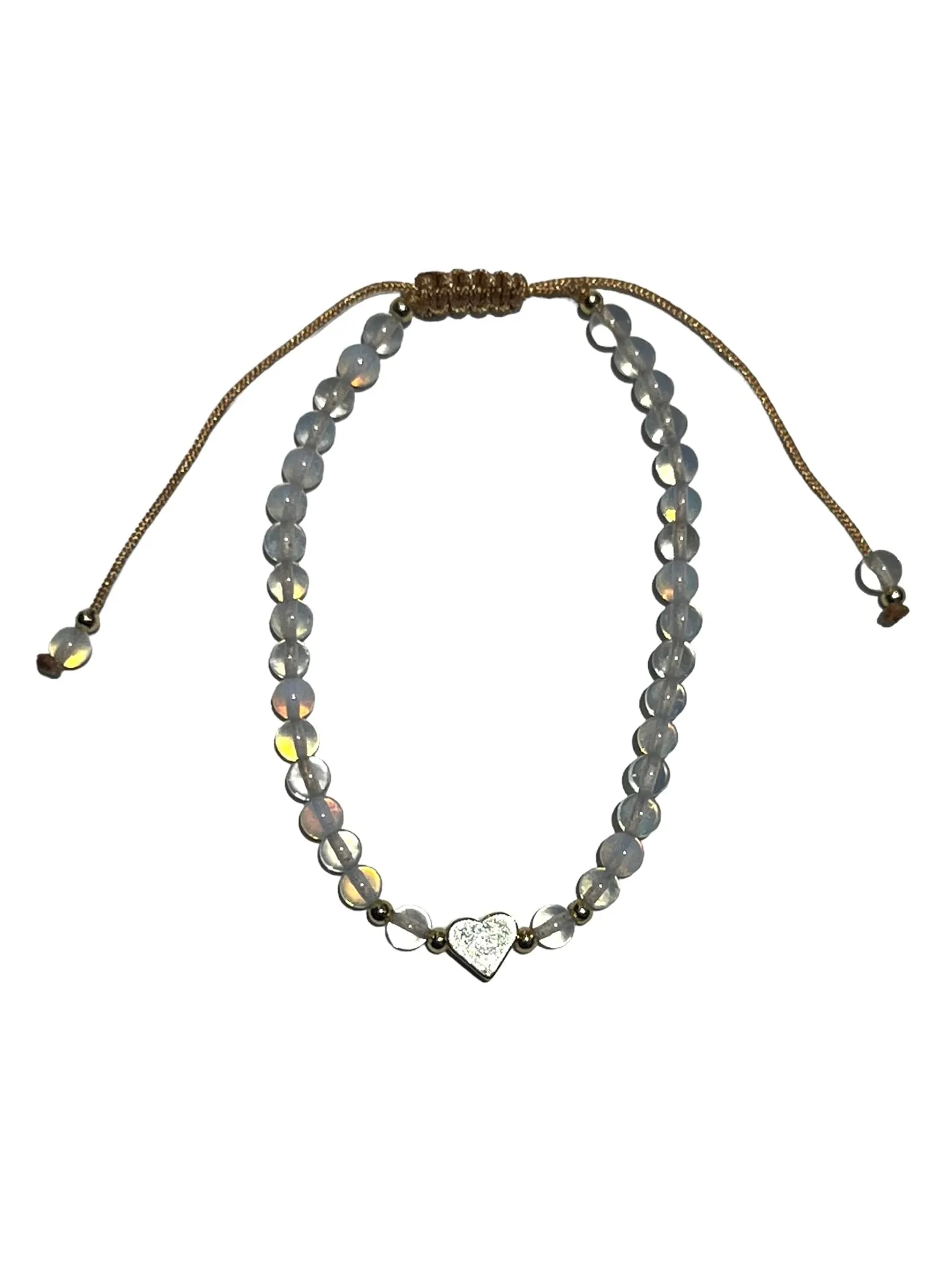 E- HC DESIGNS- Flower / Heart - Opal/ Rose Quartz Adjustable Bracelet