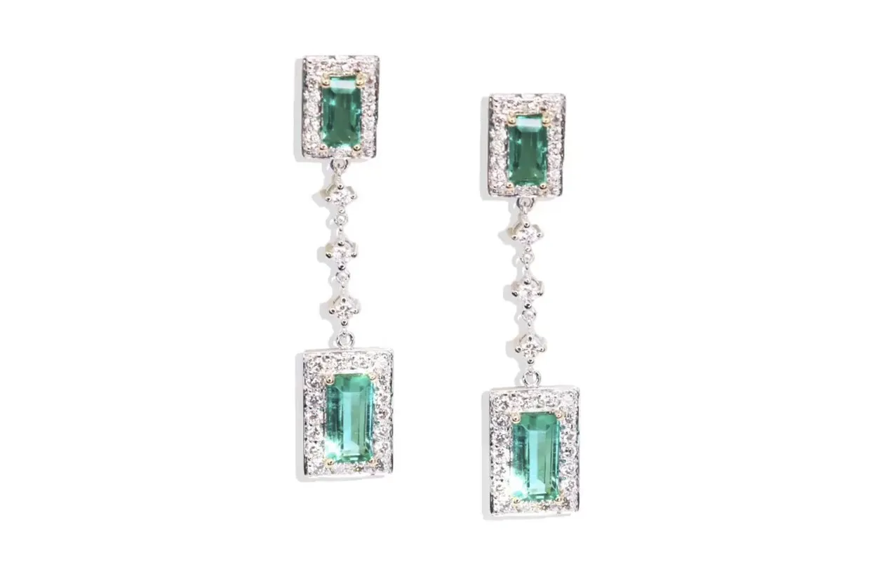 Earrings 18kt Gold GIA Emeralds & Diamonds