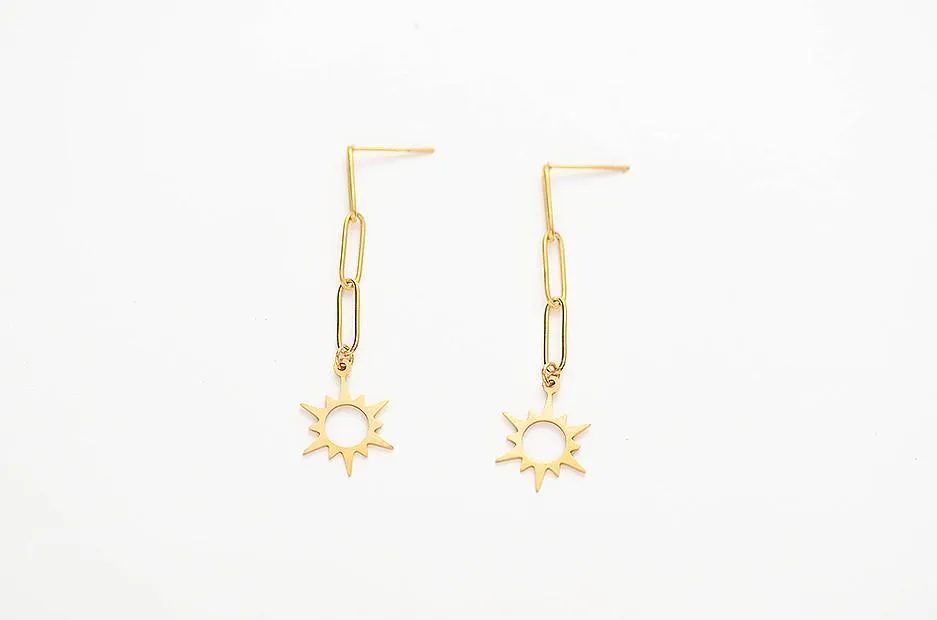 Elegant Gold Star Dangle Earrings - 2" Length, 1/2" Width, Butterfly Backs, Gift Box Included, Free Shipping