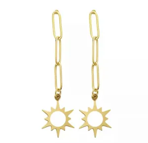 Elegant Gold Star Dangle Earrings - 2" Length, 1/2" Width, Butterfly Backs, Gift Box Included, Free Shipping