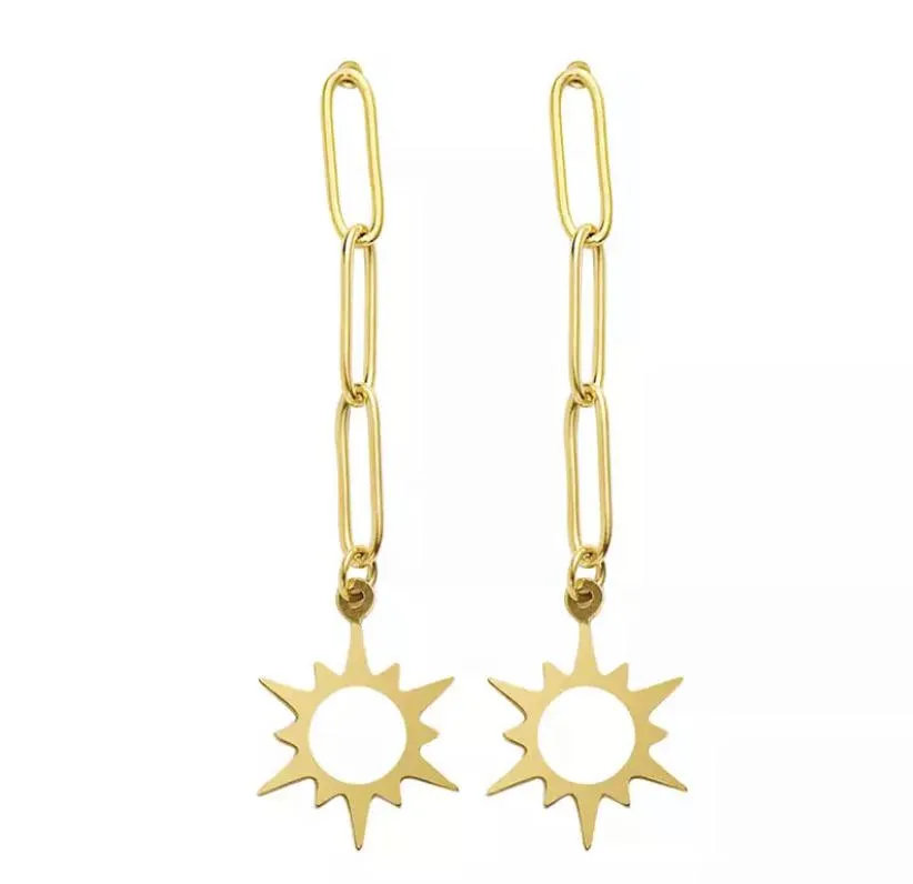 Elegant Gold Star Dangle Earrings - 2" Length, 1/2" Width, Butterfly Backs, Gift Box Included, Free Shipping