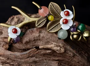 Elk Brooch Flower Collar Pin Jade Brooch Vintage Brooches