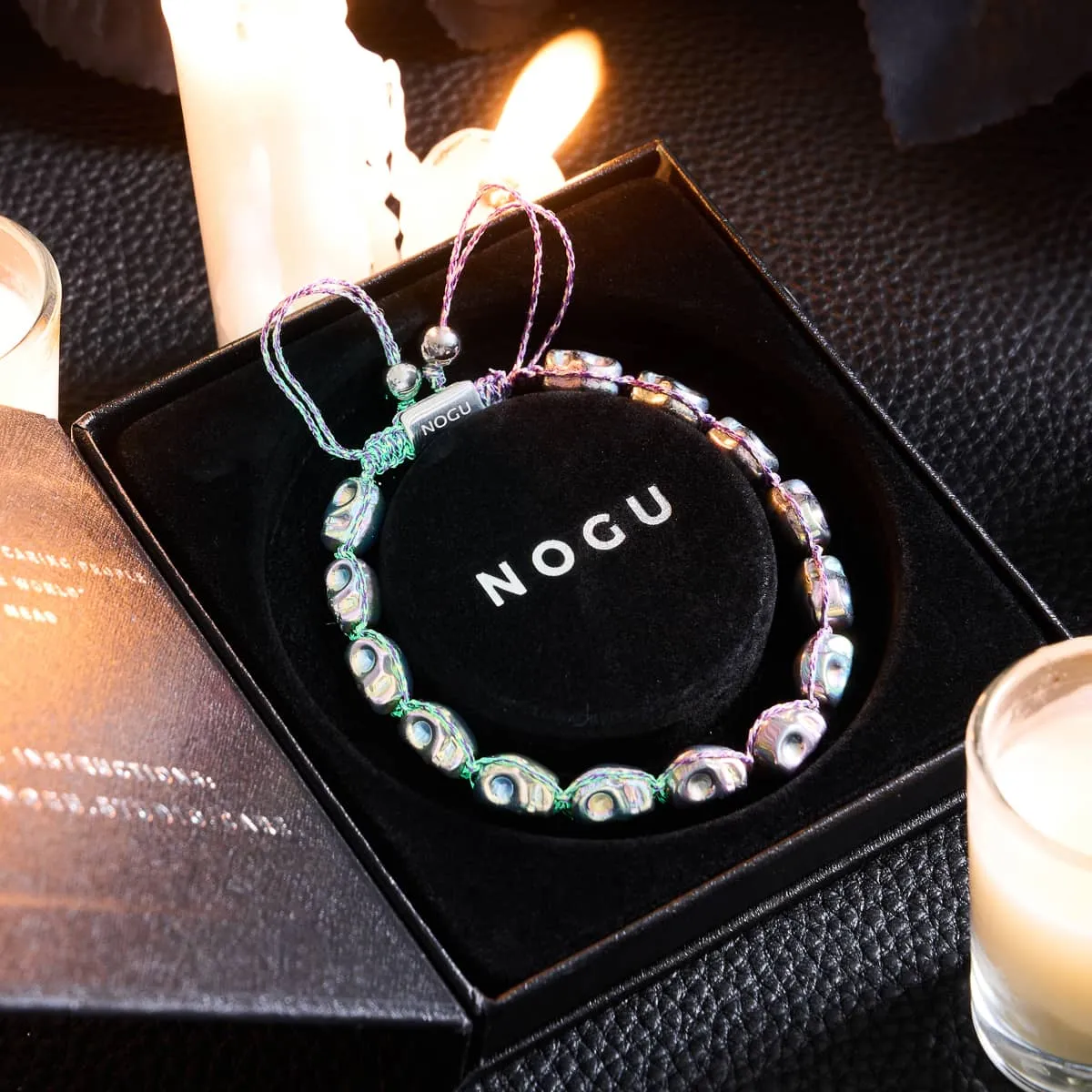 Elysian Waves | Iced Silver Skulls x Violet GloWeave | Macrame Bracelet