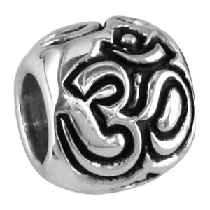 Embossed Yoga Ohm, Om, Aum Charm Bracelet Bead in Sterling Silver