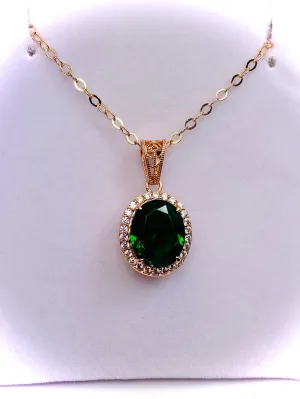 Emerald Halo Pendant, Rose Gold Jewelry, Art Deco Jewelry, P228
