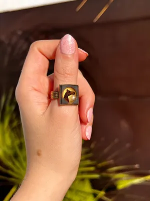 Equestrian Reverse Painted Cufflink Conversion Ring
