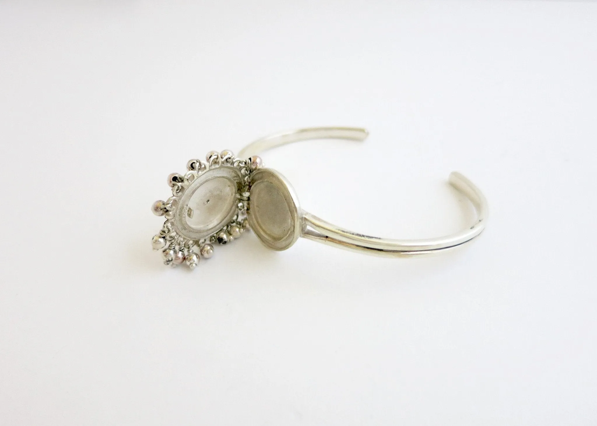 Ethereal, vintage inspired, sterling silver round locket bracelet