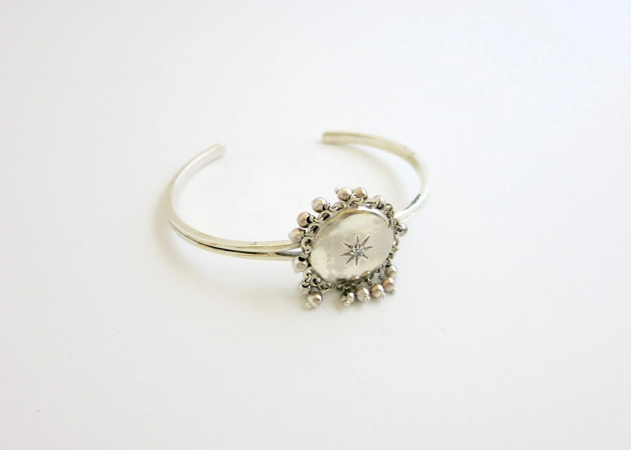 Ethereal, vintage inspired, sterling silver round locket bracelet