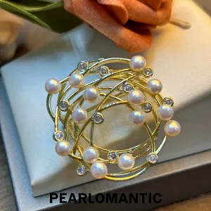 [Everyday Essential] Freshwater Pearl 3-4mm Bird Nest Brooches w/ S925 Gold Plated