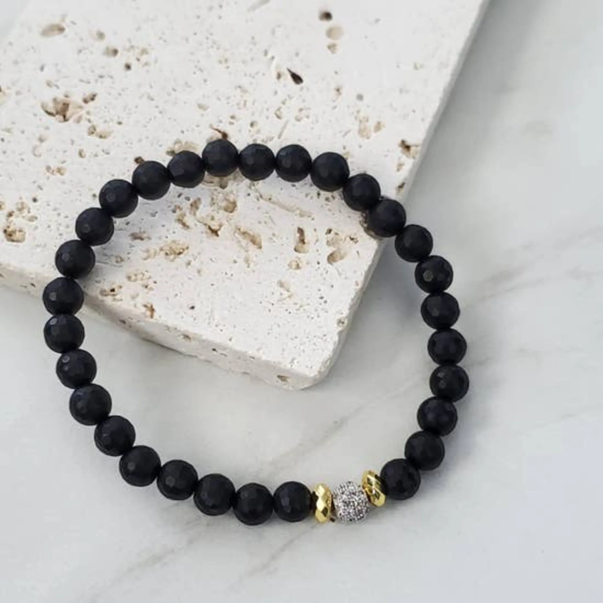 Expressions Bracelets - Pave Black Beaded Skinny Stacking Bracelet