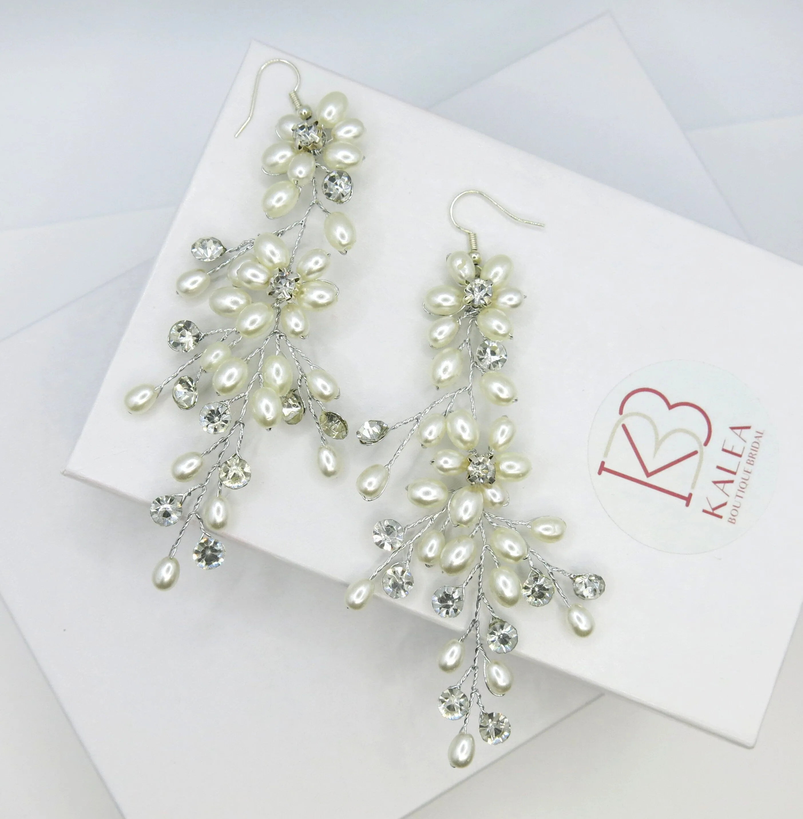 Extra Long Floral Pearl Earrings, Bridal Large Dangle Earrings, Wedding Pearl Flower Big Dangle Earrings