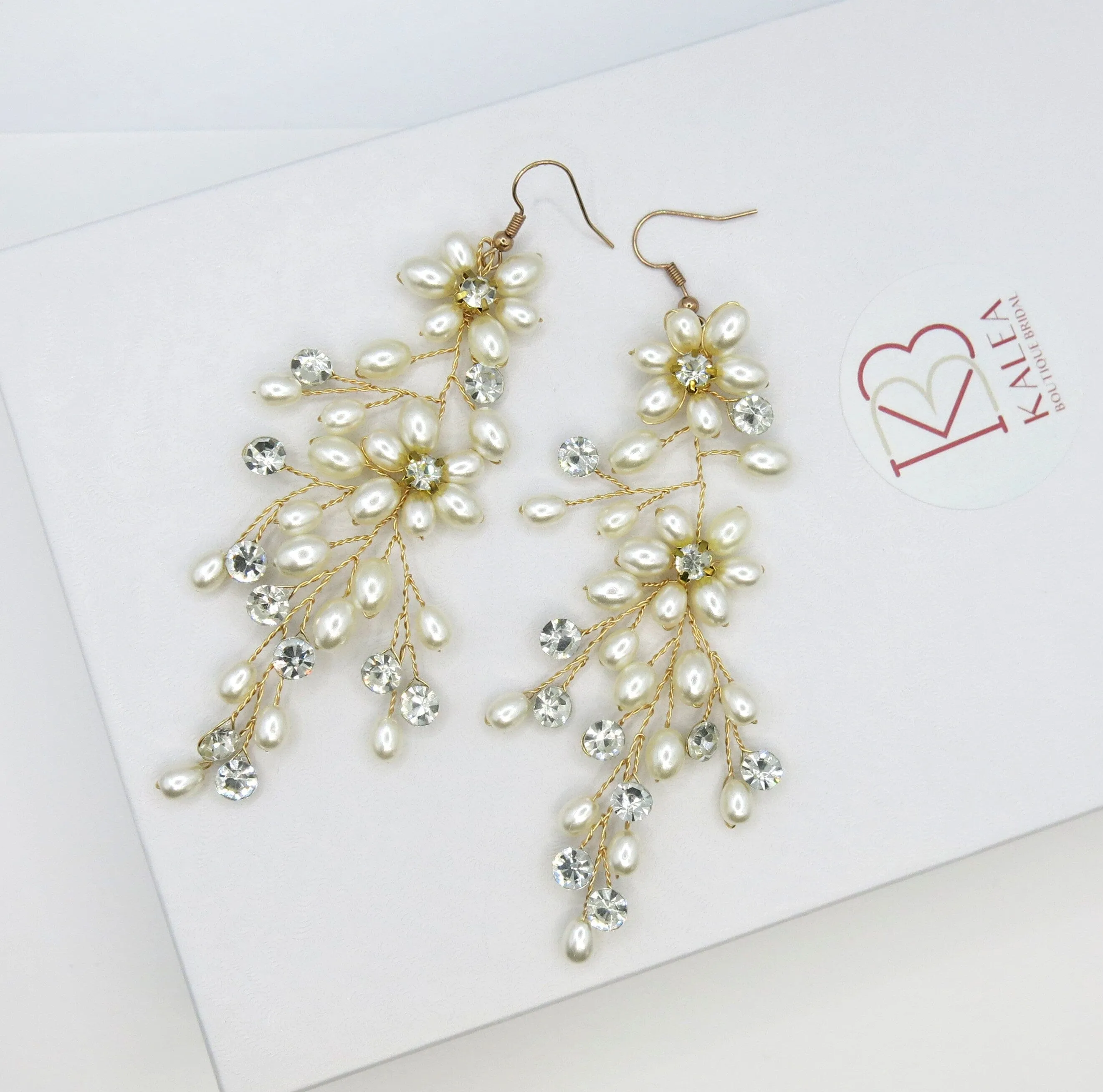 Extra Long Floral Pearl Earrings, Bridal Large Dangle Earrings, Wedding Pearl Flower Big Dangle Earrings