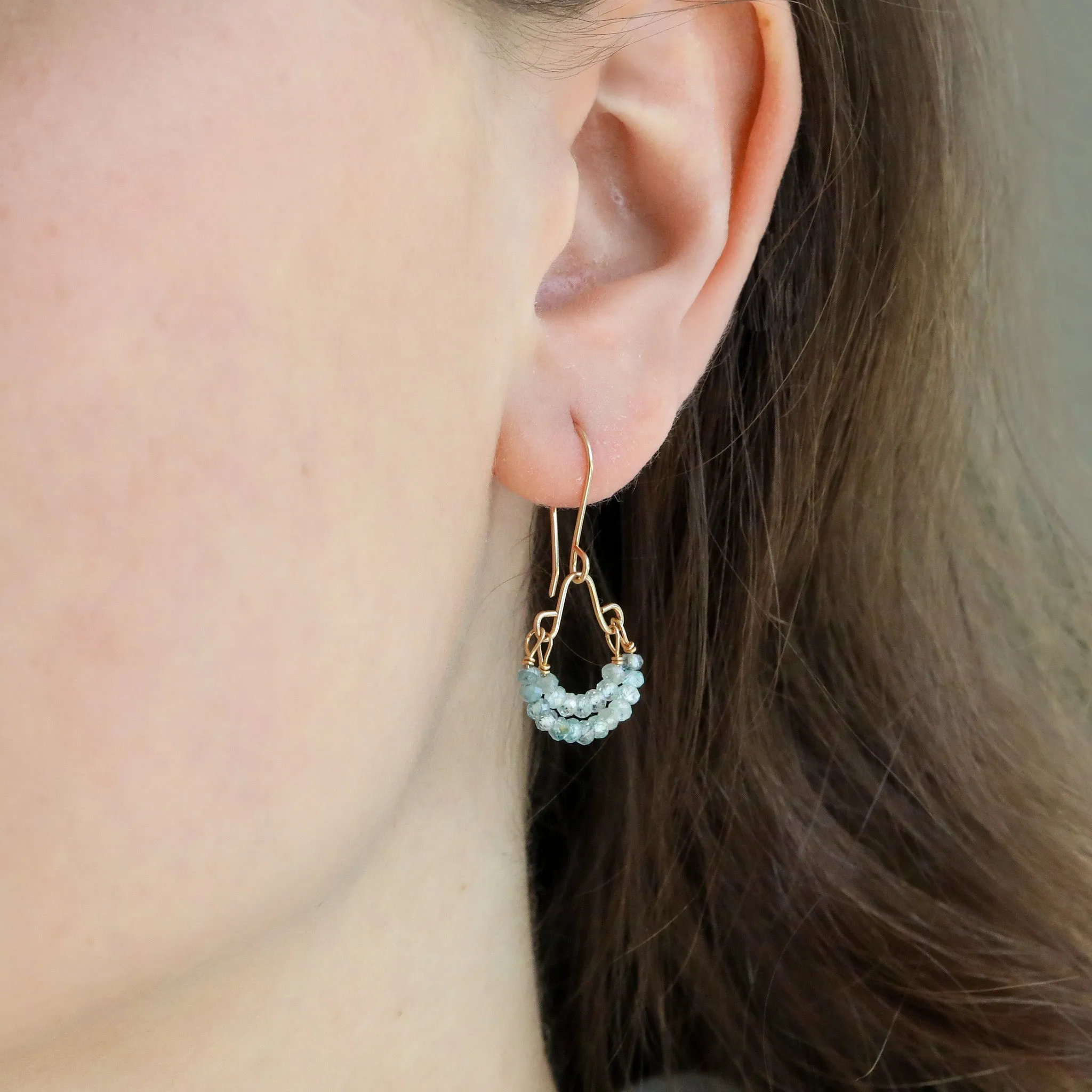 Faceted Natural Mossy Green Zircon Beaded "Double Hoop" Earrings