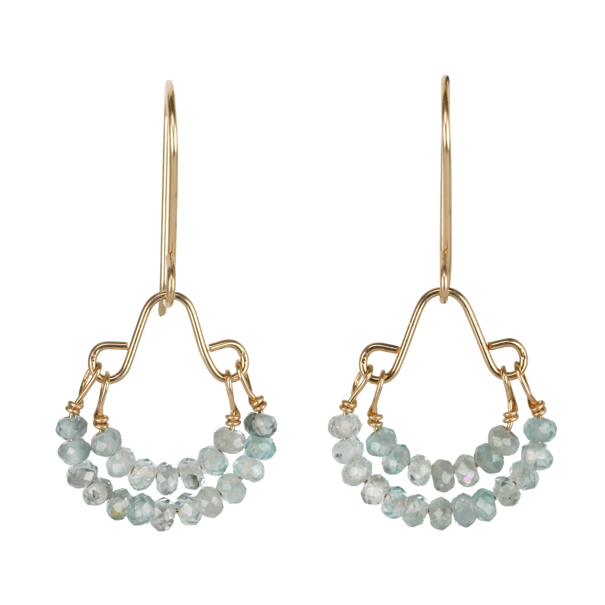 Faceted Natural Mossy Green Zircon Beaded "Double Hoop" Earrings