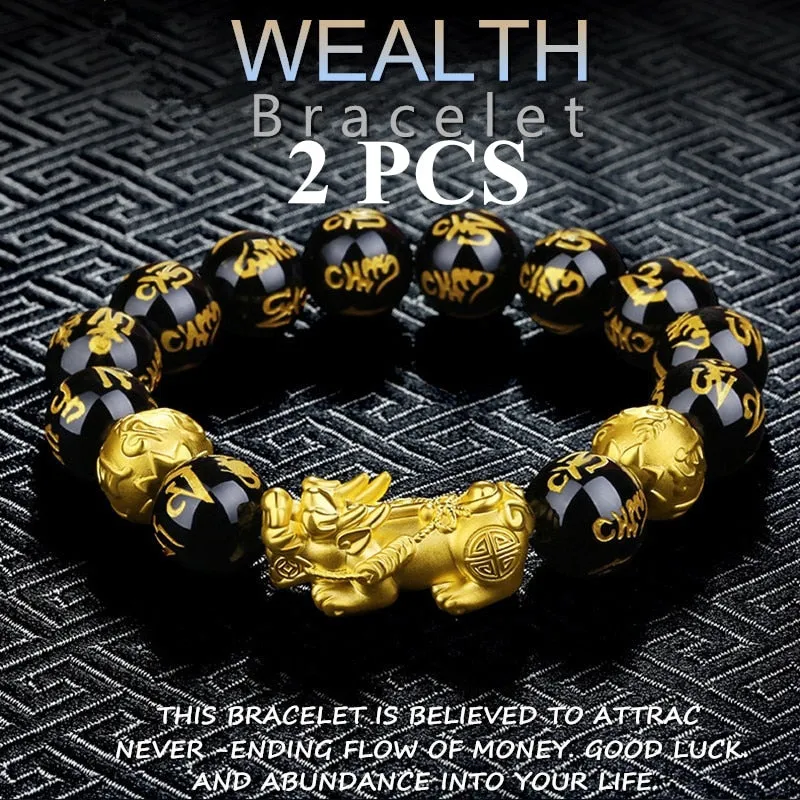 Feng Shui Black Obsidian Stone Beads women and men bracelet