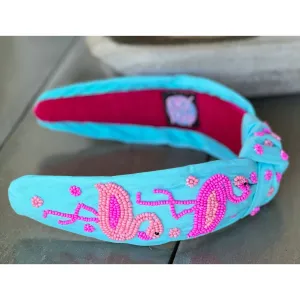Flamingo Seed Beaded Top Knot Headband