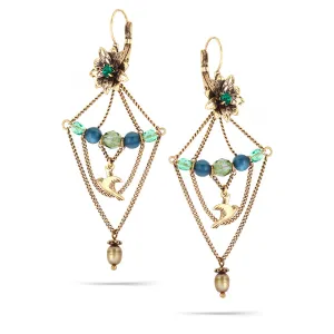 FLOWER AND BIRD DANGLE EARRINGS #215GN3601 (1D6/1B15)