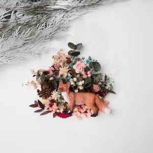 Flower brooch with fox Unique winter brooch for coat Bridal brooch Woodland brooch Coat decoration Brooch for beret Magaela handmade X-mas