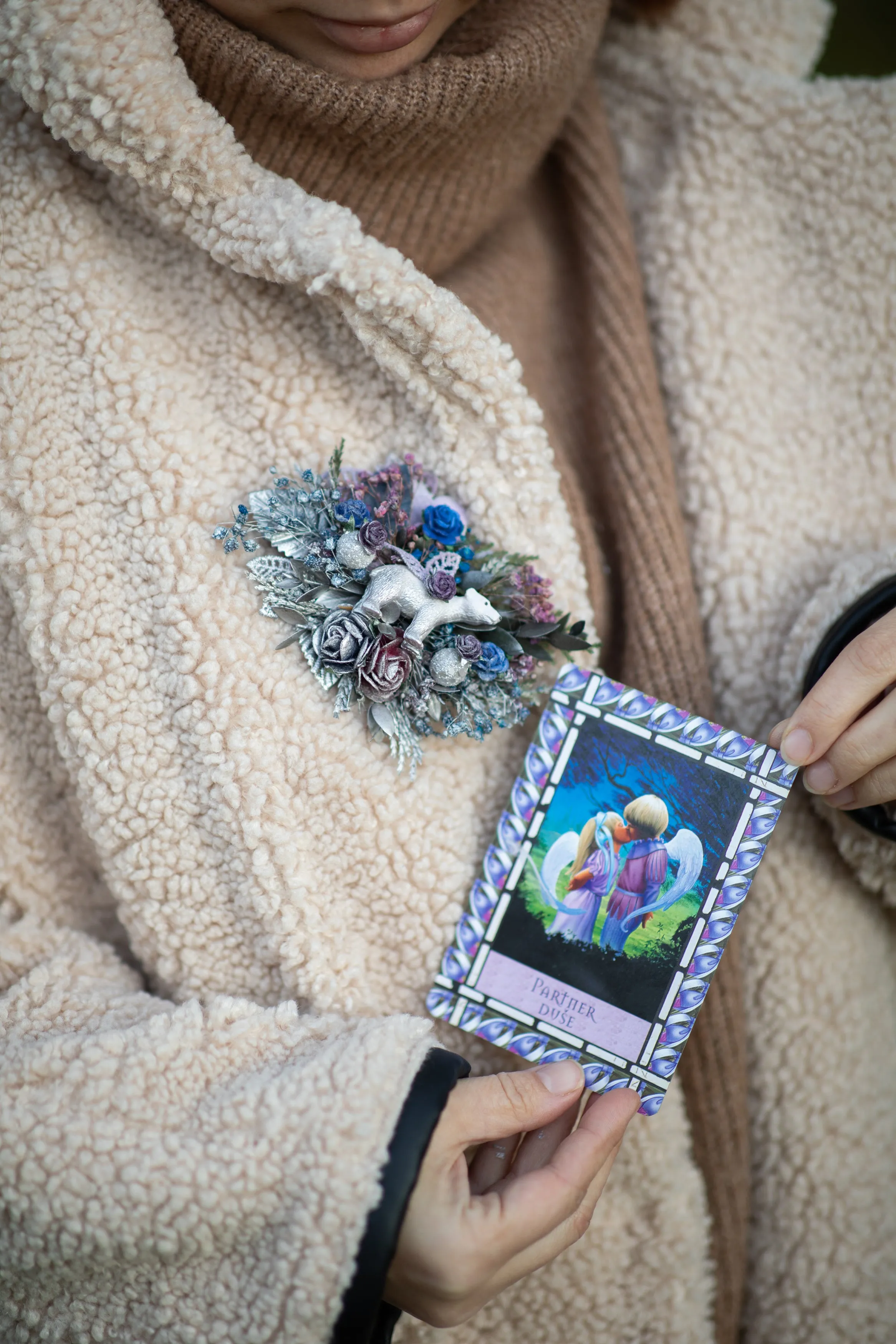 Flower brooch with polar bear Winter accessories photoshoot Wedding Gift for her Brooch for coat Flower jewellery Magaela Unique brooch