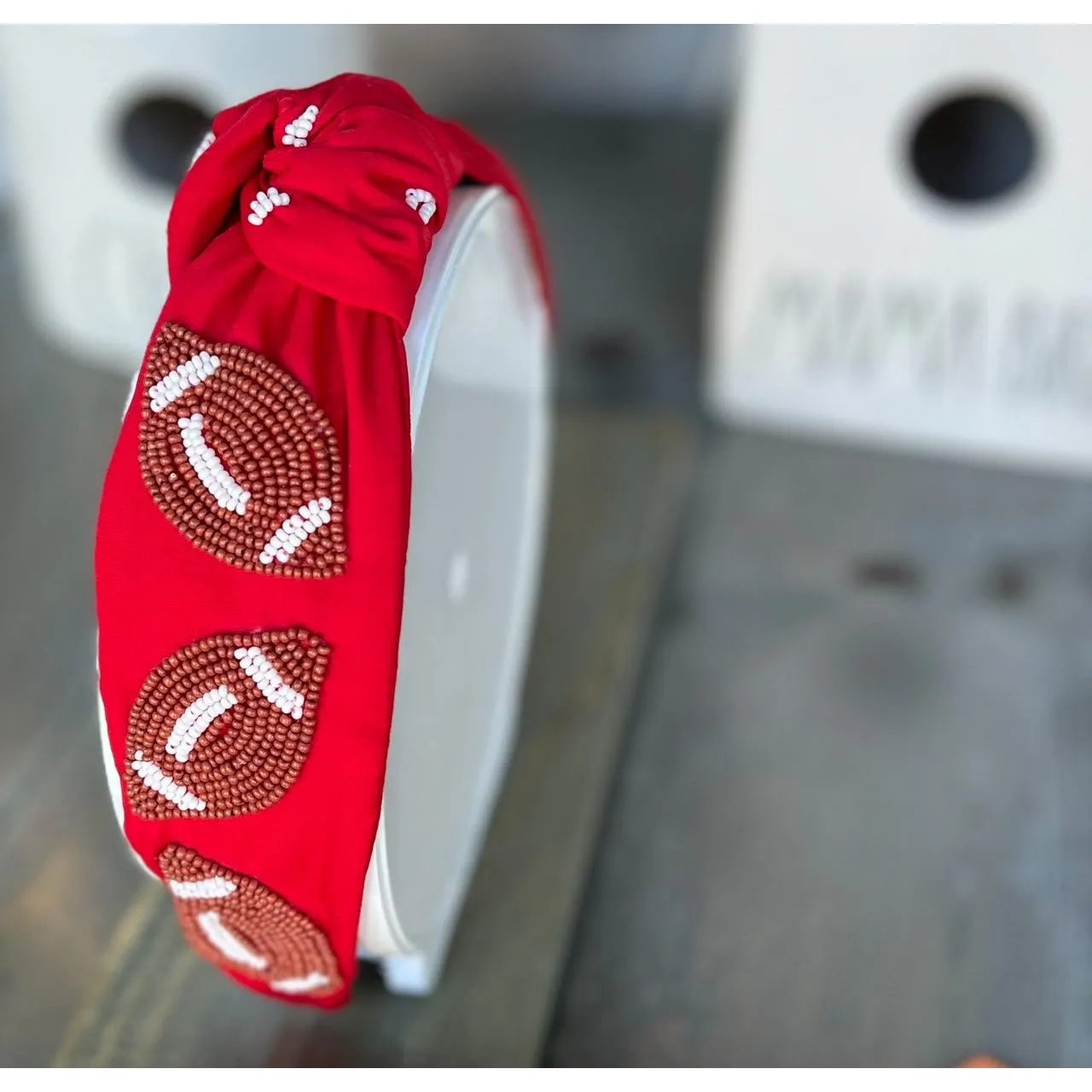 Football Seed Beaded Team Spirit Top Knot Headband - Restocking