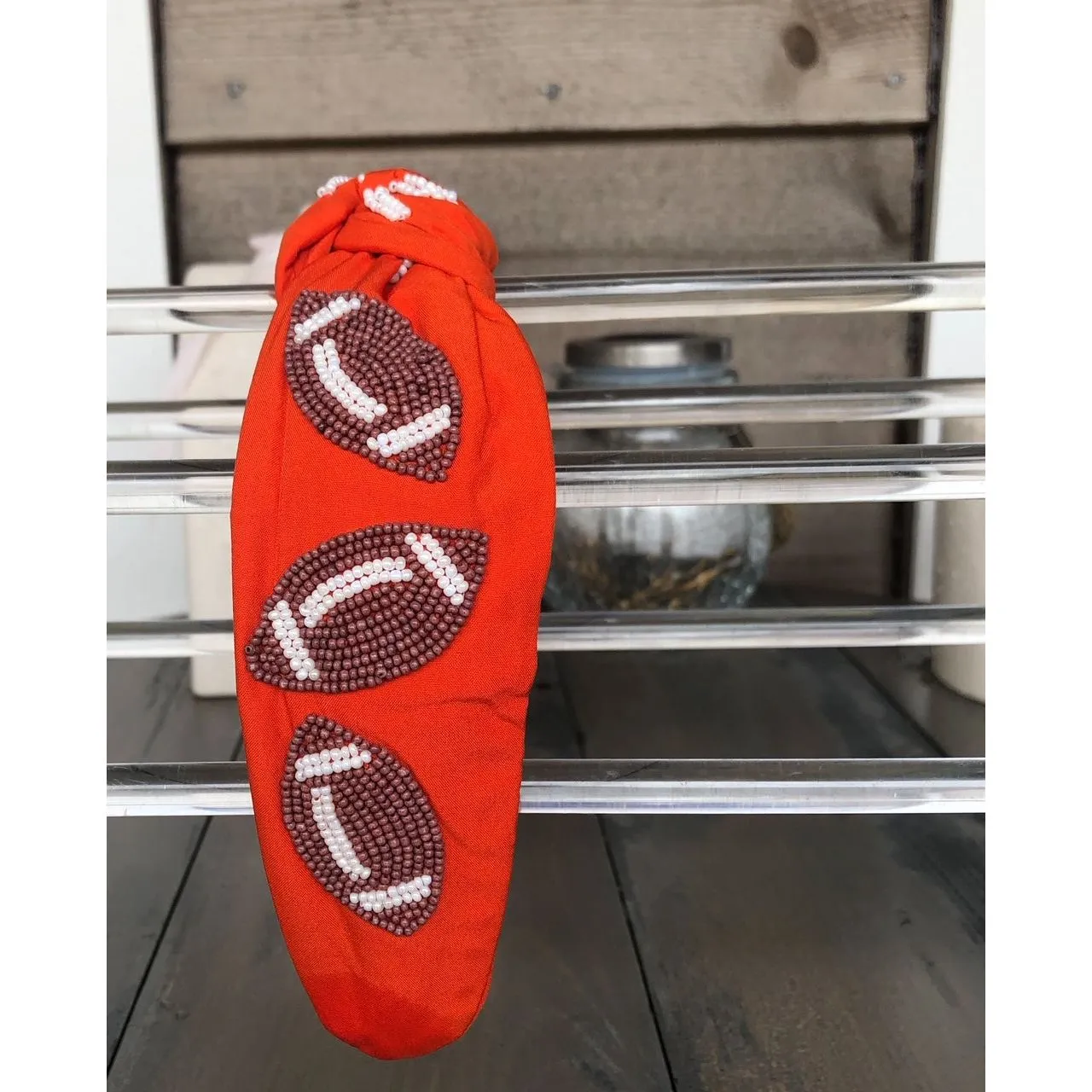 Football Seed Beaded Team Spirit Top Knot Headband - Restocking