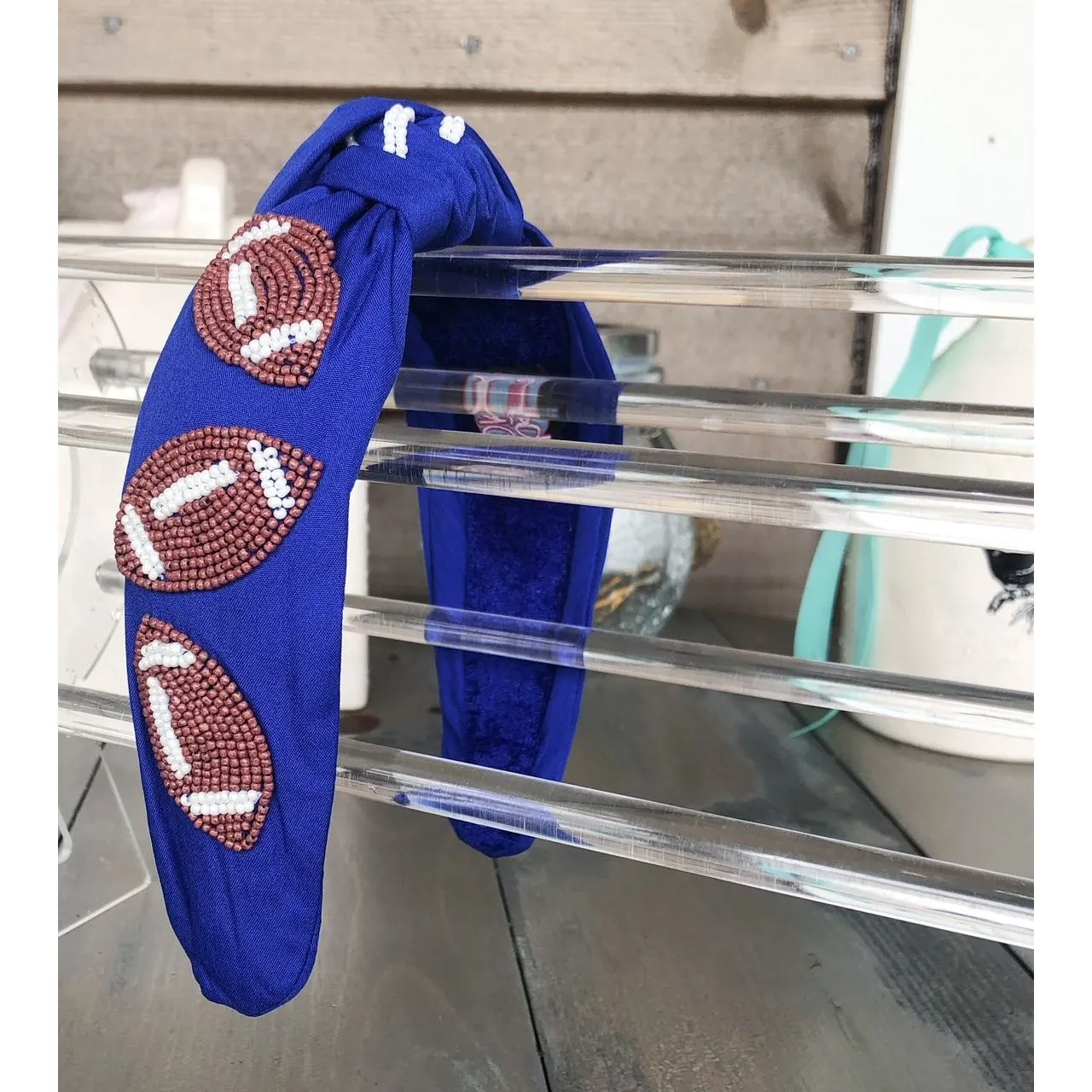 Football Seed Beaded Team Spirit Top Knot Headband - Restocking