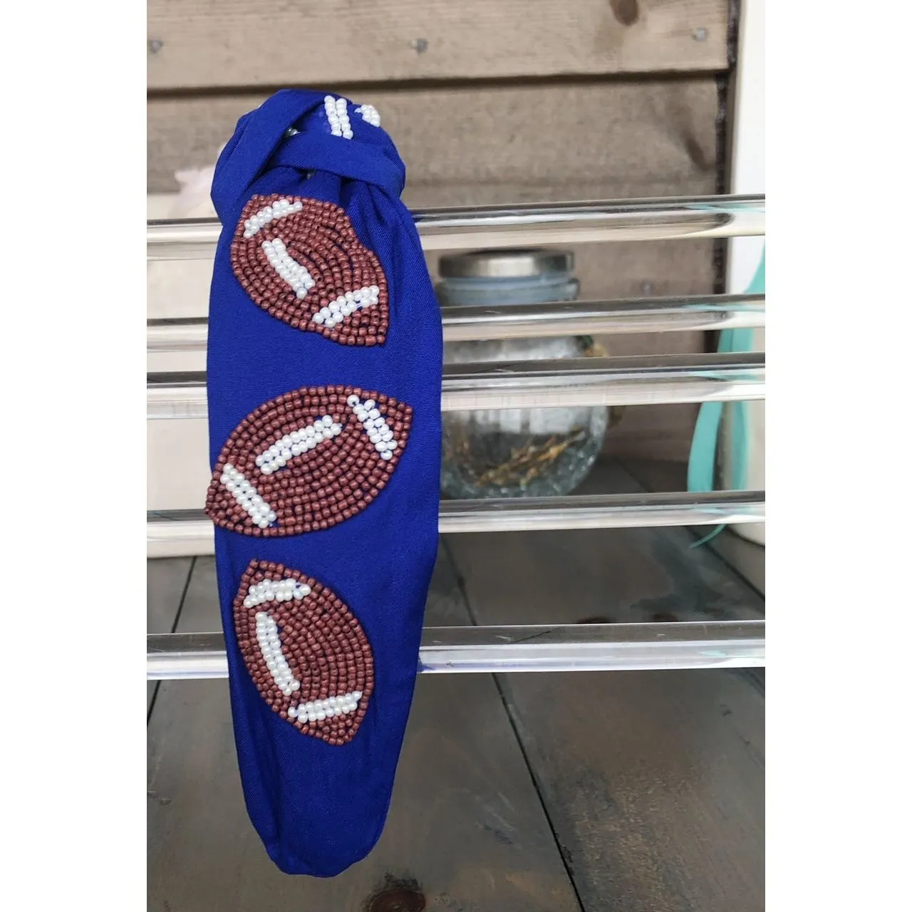 Football Seed Beaded Team Spirit Top Knot Headband - Restocking