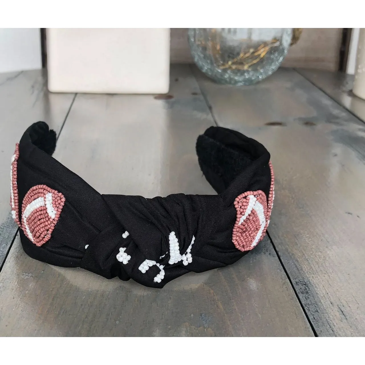 Football Seed Beaded Team Spirit Top Knot Headband - Restocking