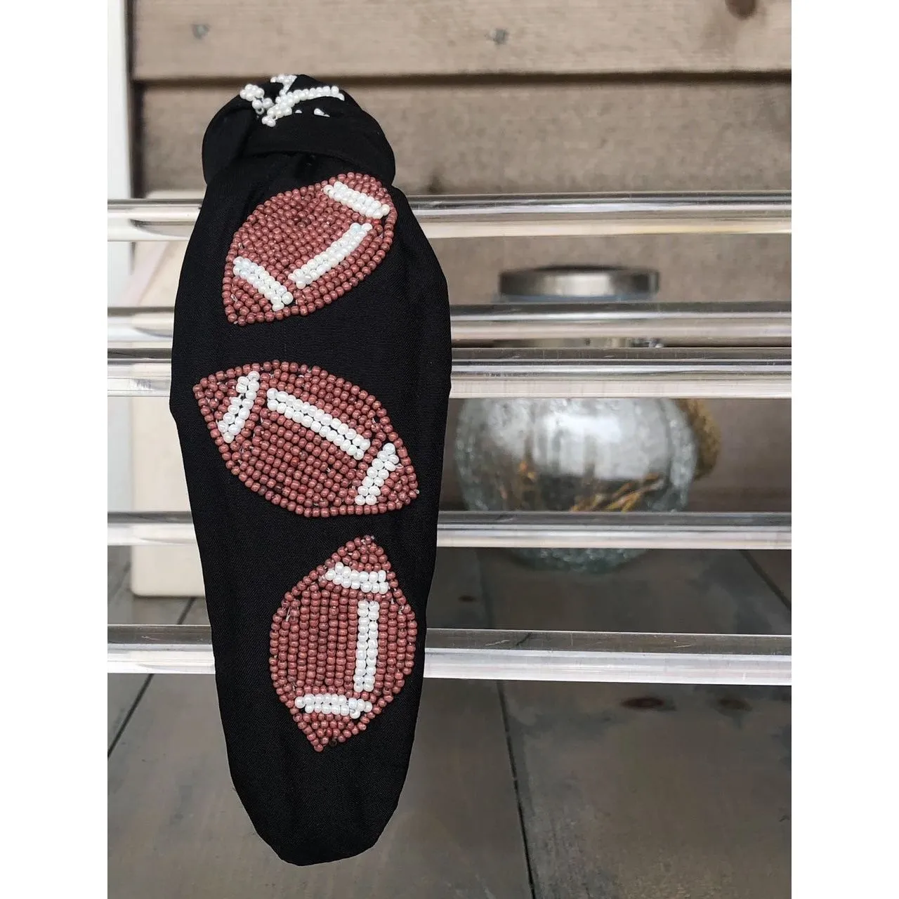 Football Seed Beaded Team Spirit Top Knot Headband - Restocking