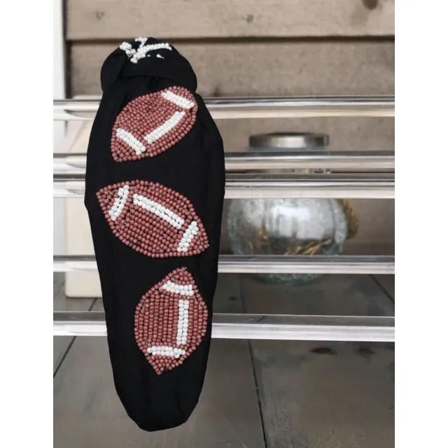 Football Seed Beaded Team Spirit Top Knot Headband - Restocking