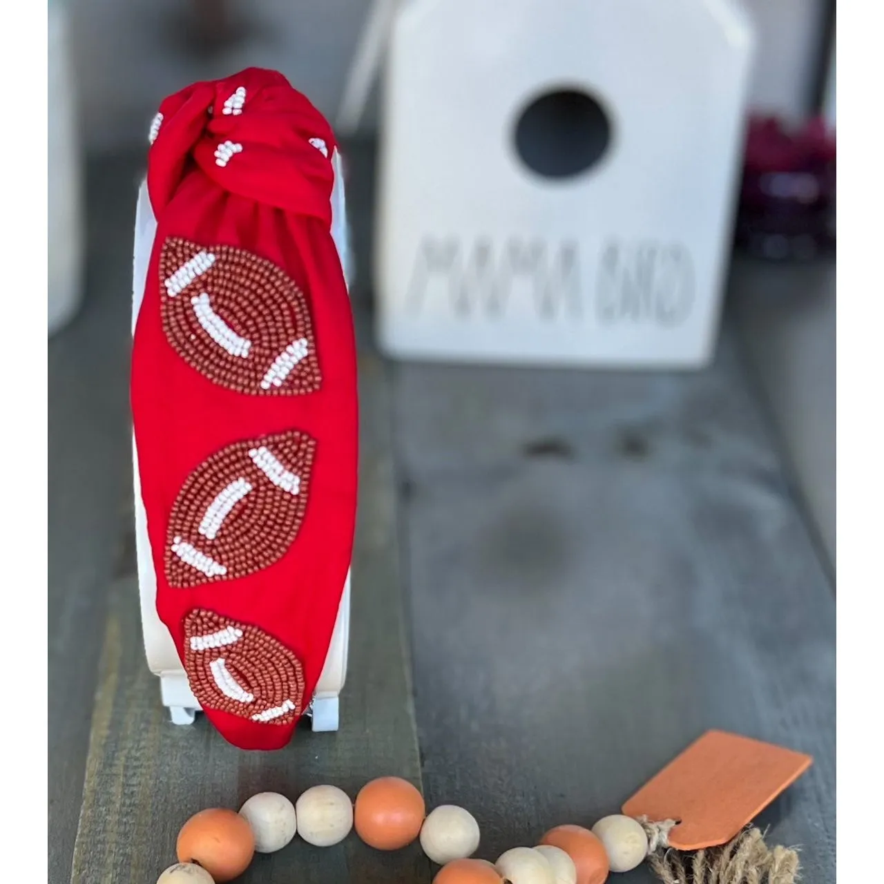 Football Seed Beaded Team Spirit Top Knot Headband - Restocking