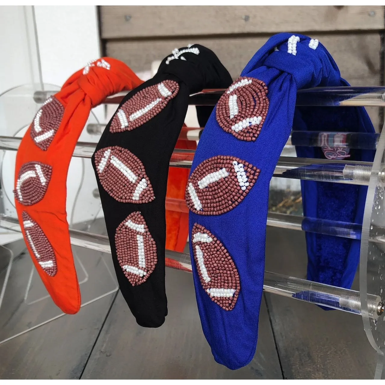Football Seed Beaded Team Spirit Top Knot Headband - Restocking