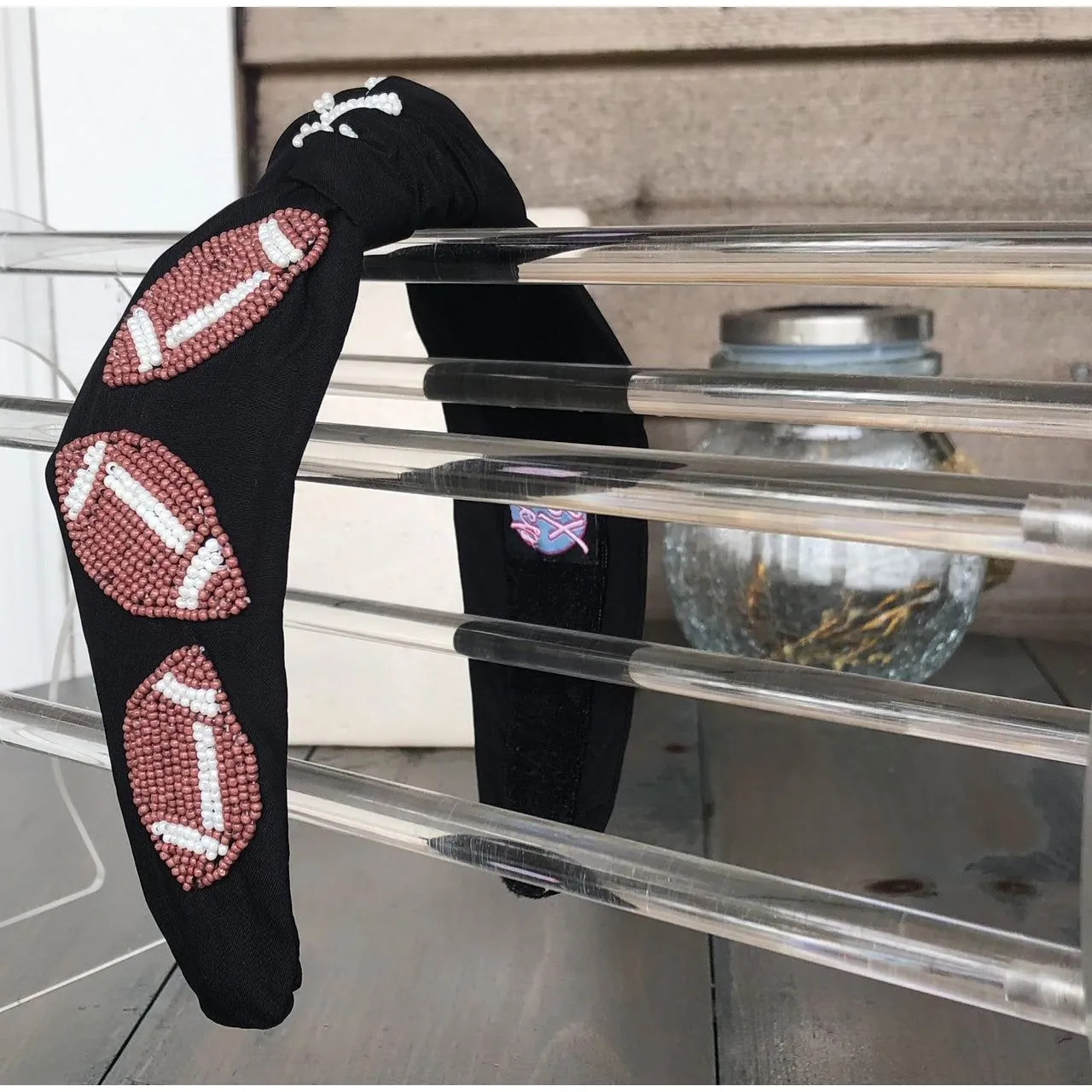 Football Seed Beaded Team Spirit Top Knot Headband - Restocking