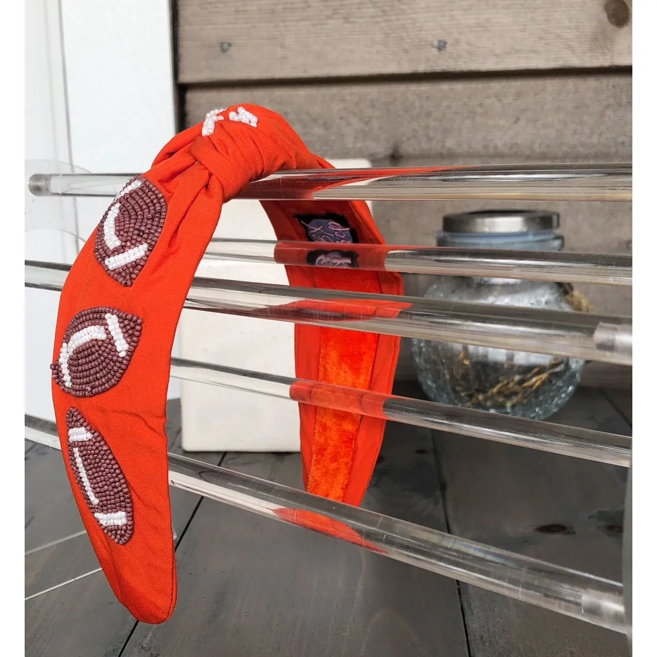 Football Seed Beaded Team Spirit Top Knot Headband - Restocking