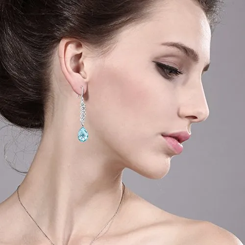 Gem Stone King 18.00 Ct Stunning Genuine Blue Topaz Gemstone Birthstone 16X12MM Pear Shape 925 Sterling Silver 2inches Dangle Earrings