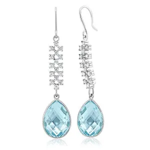 Gem Stone King 18.00 Ct Stunning Genuine Blue Topaz Gemstone Birthstone 16X12MM Pear Shape 925 Sterling Silver 2inches Dangle Earrings