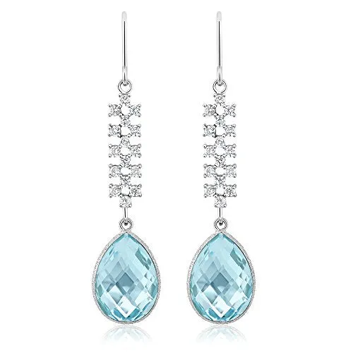 Gem Stone King 18.00 Ct Stunning Genuine Blue Topaz Gemstone Birthstone 16X12MM Pear Shape 925 Sterling Silver 2inches Dangle Earrings