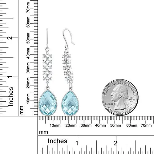 Gem Stone King 18.00 Ct Stunning Genuine Blue Topaz Gemstone Birthstone 16X12MM Pear Shape 925 Sterling Silver 2inches Dangle Earrings