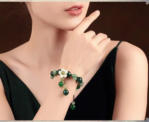 Genuine A  Jade and Agate Flower bracelet