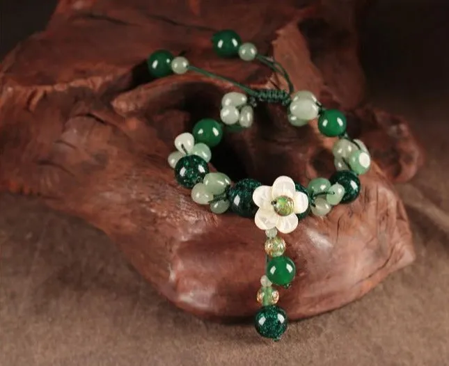 Genuine A  Jade and Agate Flower bracelet