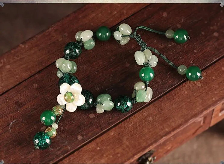 Genuine A  Jade and Agate Flower bracelet