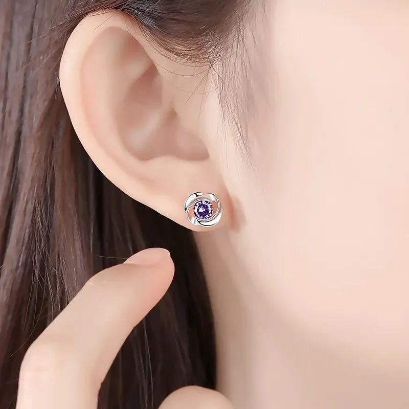 Genuine Alexandrite Stud Earrings Women Wedding Jewelry