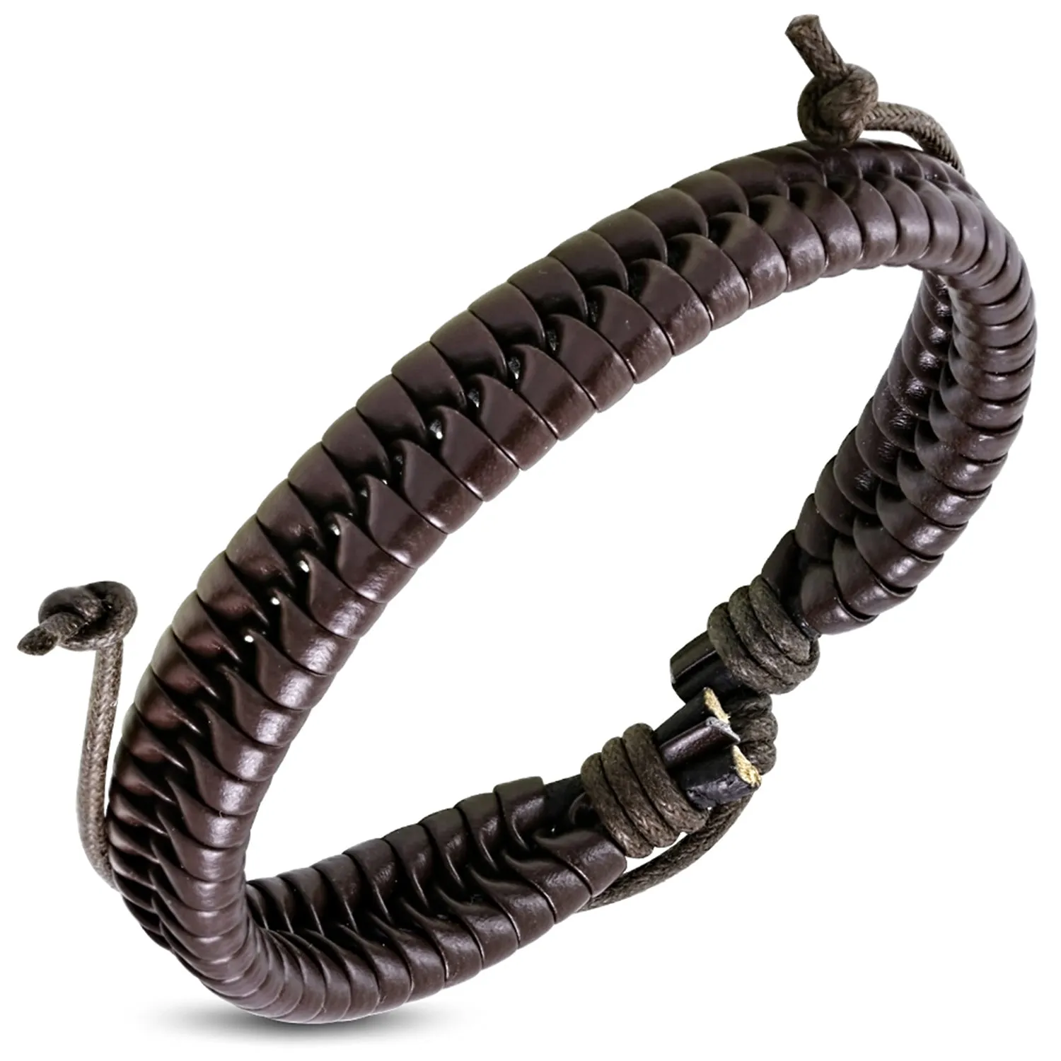 Genuine Leather Fishtail Braided Wrap Rope Adjustable Bracelet