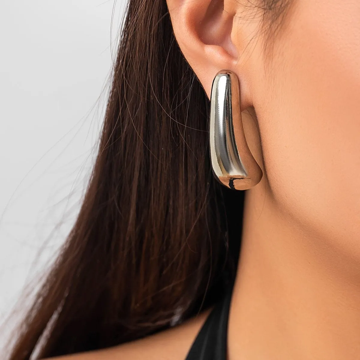 Geometric Gold Silver Tone Metallic Dangle Earrings