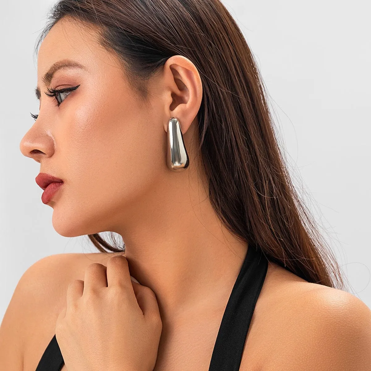 Geometric Gold Silver Tone Metallic Dangle Earrings