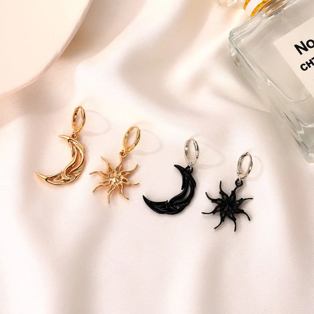 Geometric Star Moon Phase Dangle Earrings