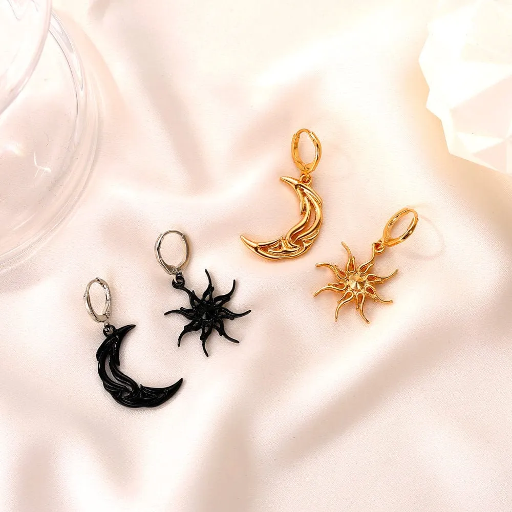 Geometric Star Moon Phase Dangle Earrings